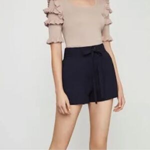 BCBGMaxAzria Navy Blue Polka Dot High Rise Tie Waist Shorts Size M